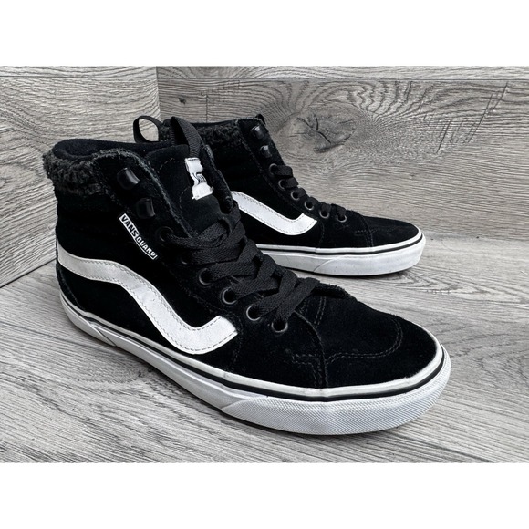 Vans SK8-Hi Shoes Black Suede Faux Fur Sherpa Women's Size 6 - Picture 1 of 11